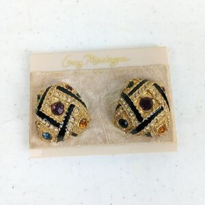 Guy Montague Vintage Clip On Earrings Multicolor Gemstones Goldtone New